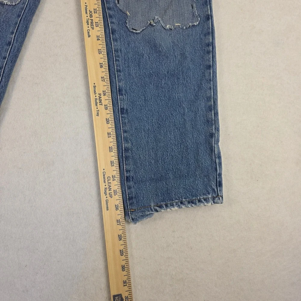 Good American Womens High Rise Straight Leg Distressed Jeans Blue‎ GV050T 6/28